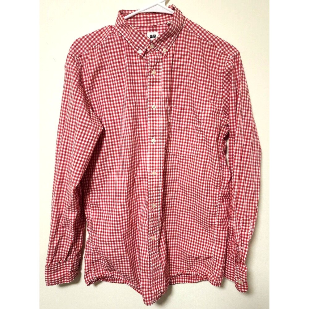 Uniqlo Button Down Red Gingham Men's Dress Shirt Size M